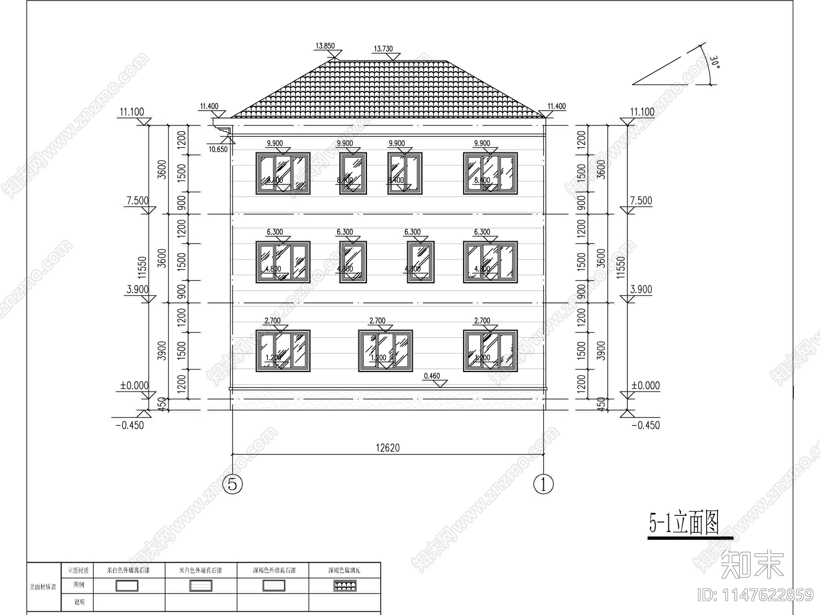 欧式三层独栋别墅建筑施工图下载【ID:1147622859】