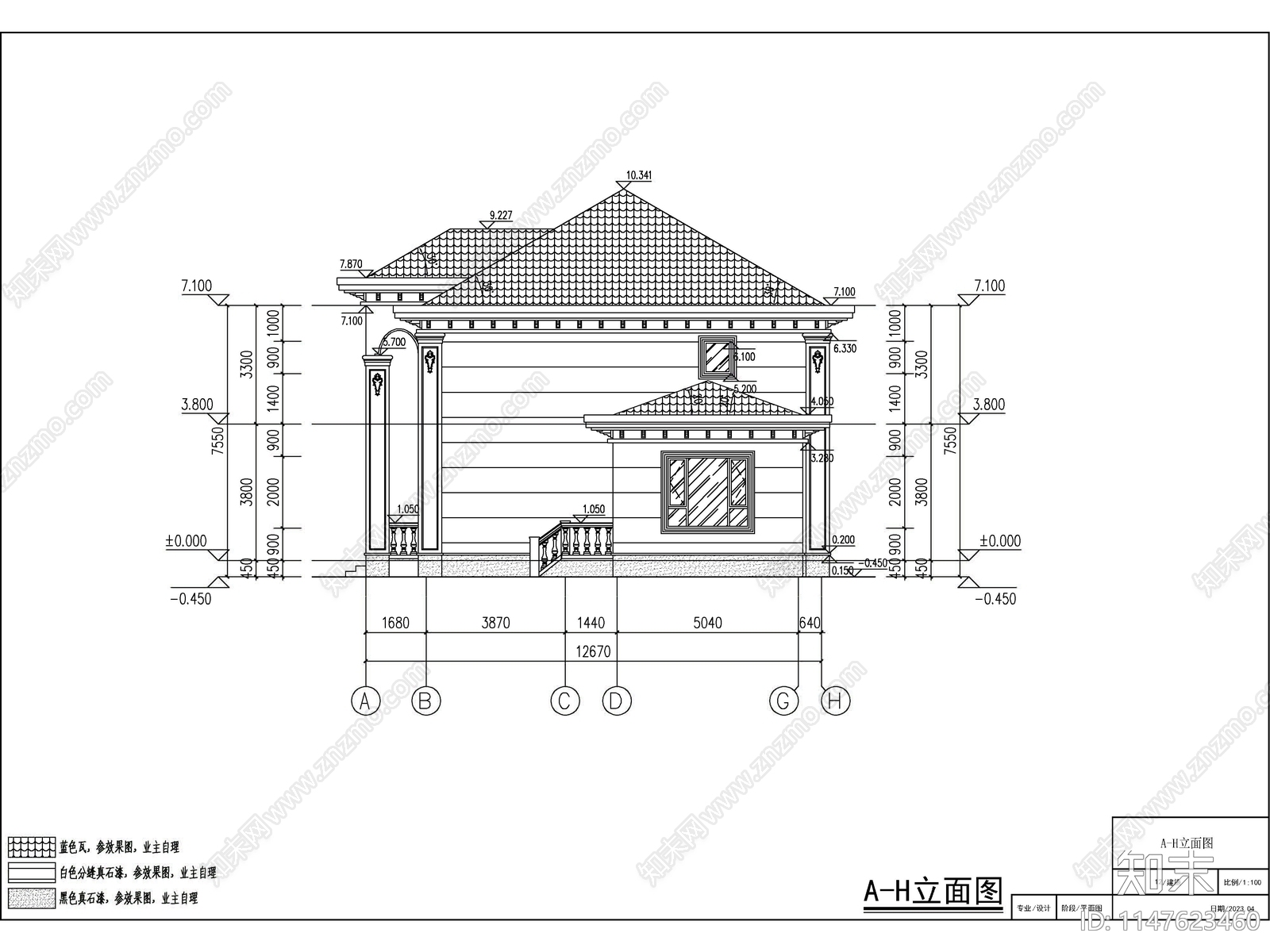 欧式两层独栋别墅建筑施工图下载【ID:1147623460】