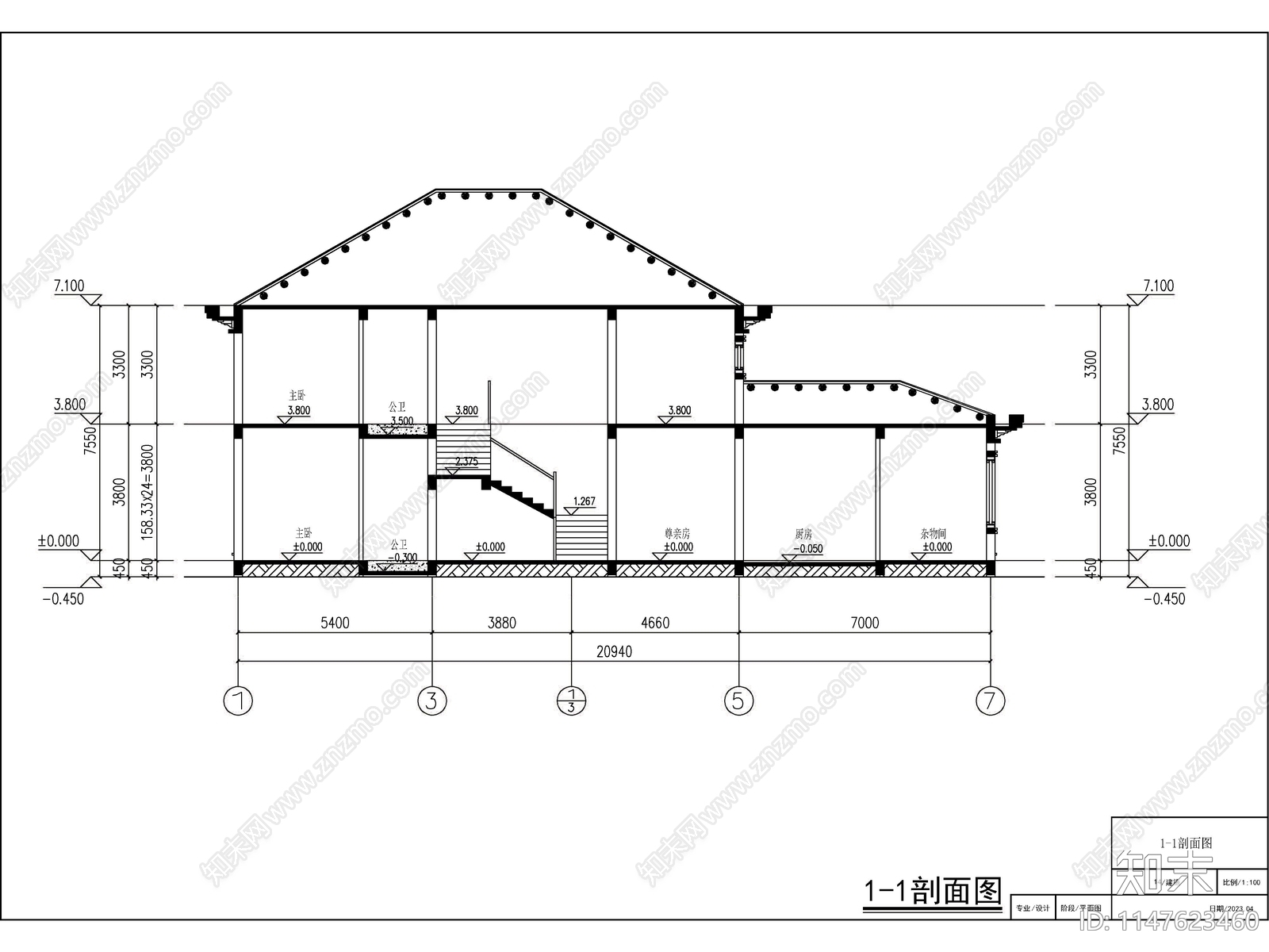 欧式两层独栋别墅建筑施工图下载【ID:1147623460】