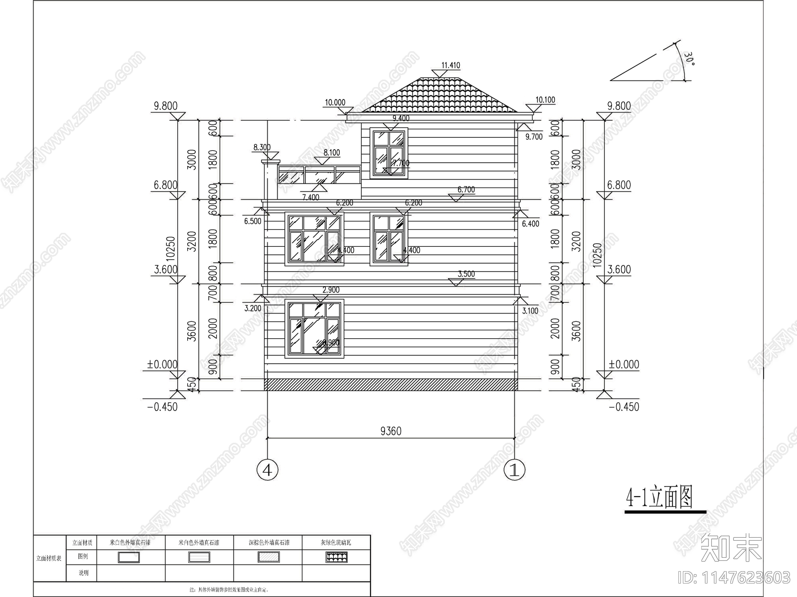 现代三层独栋别墅建筑施工图下载【ID:1147623603】