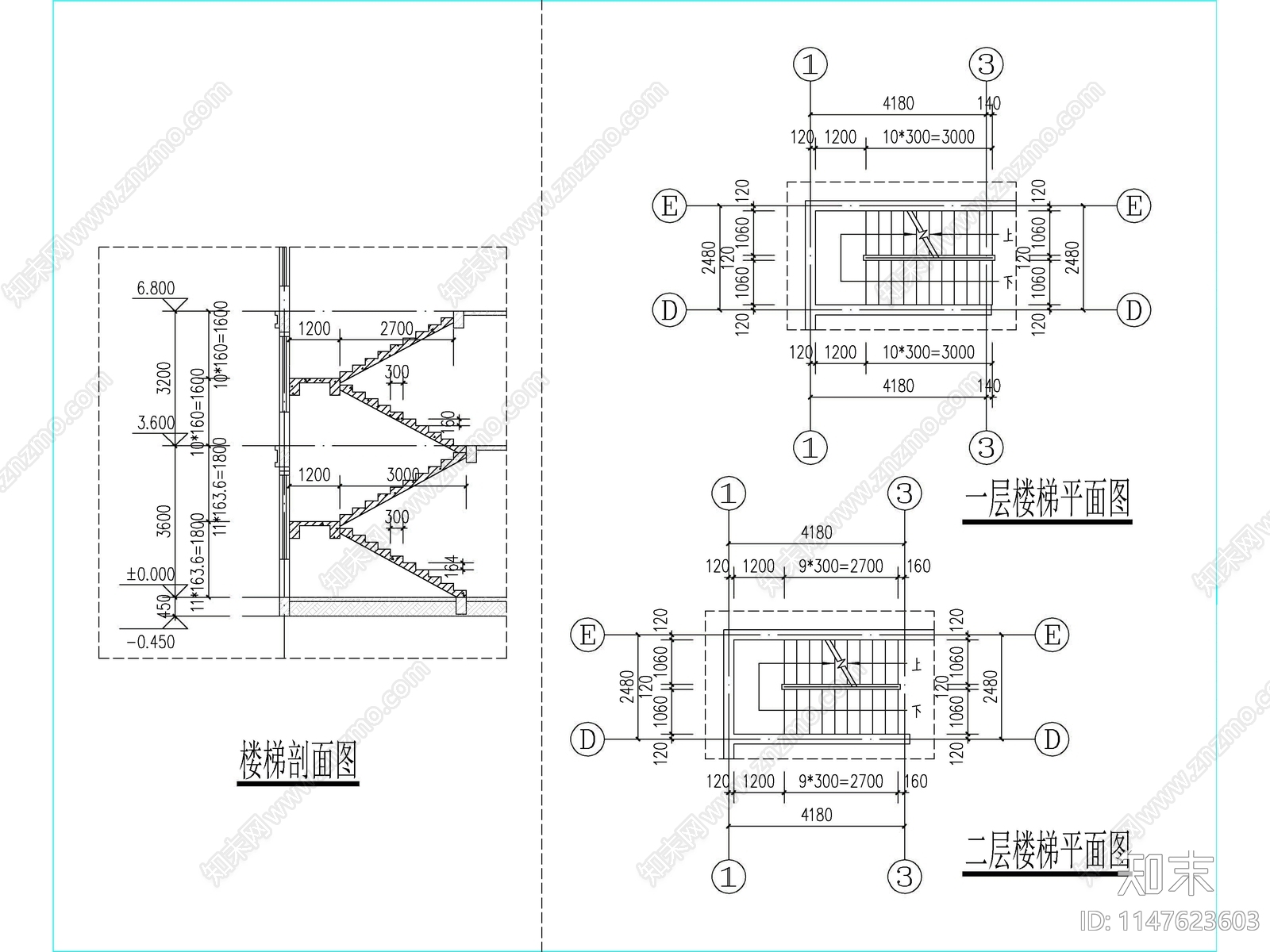 现代三层独栋别墅建筑施工图下载【ID:1147623603】