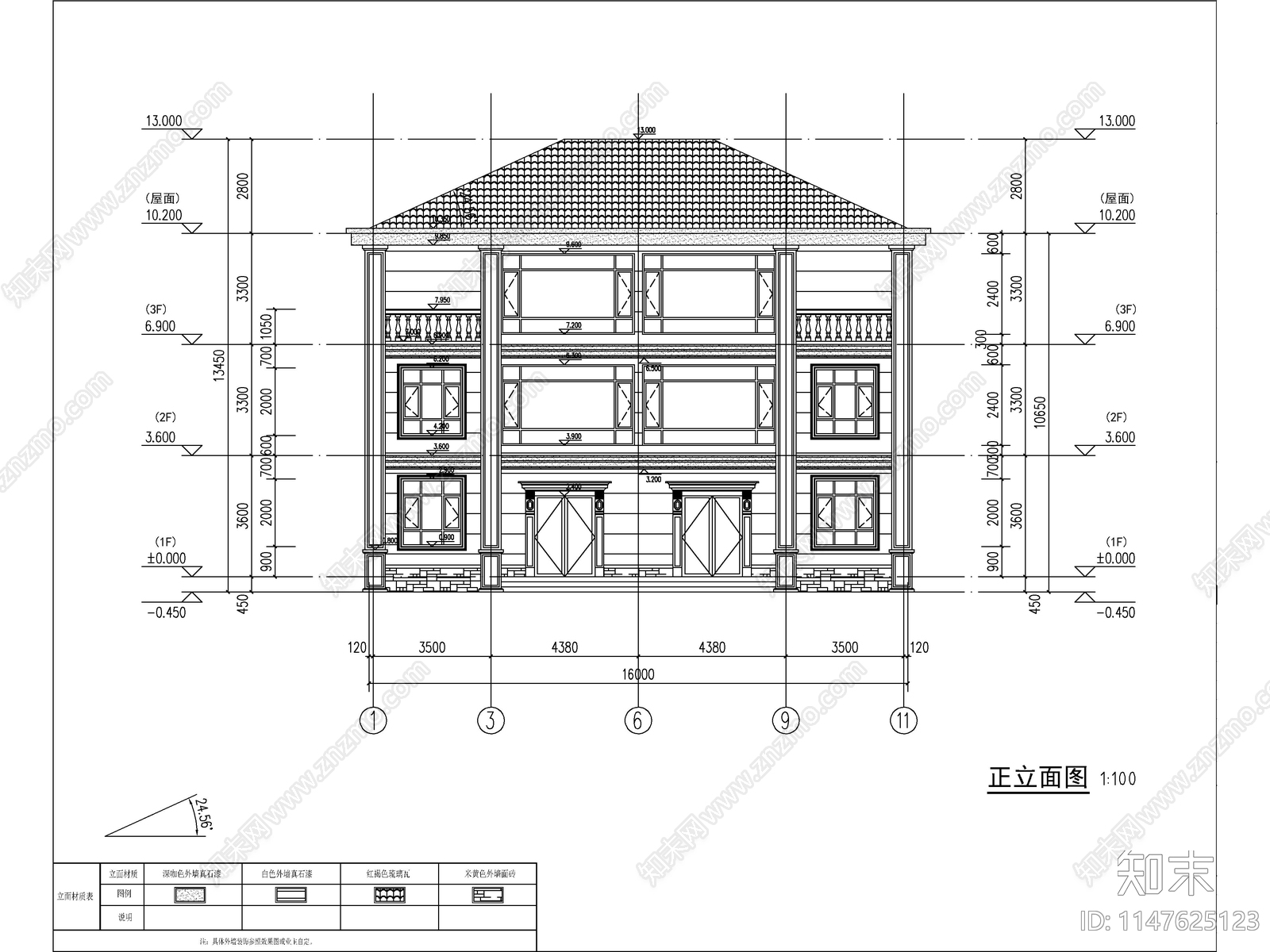 欧式三层双拼别墅建筑施工图下载【ID:1147713678】