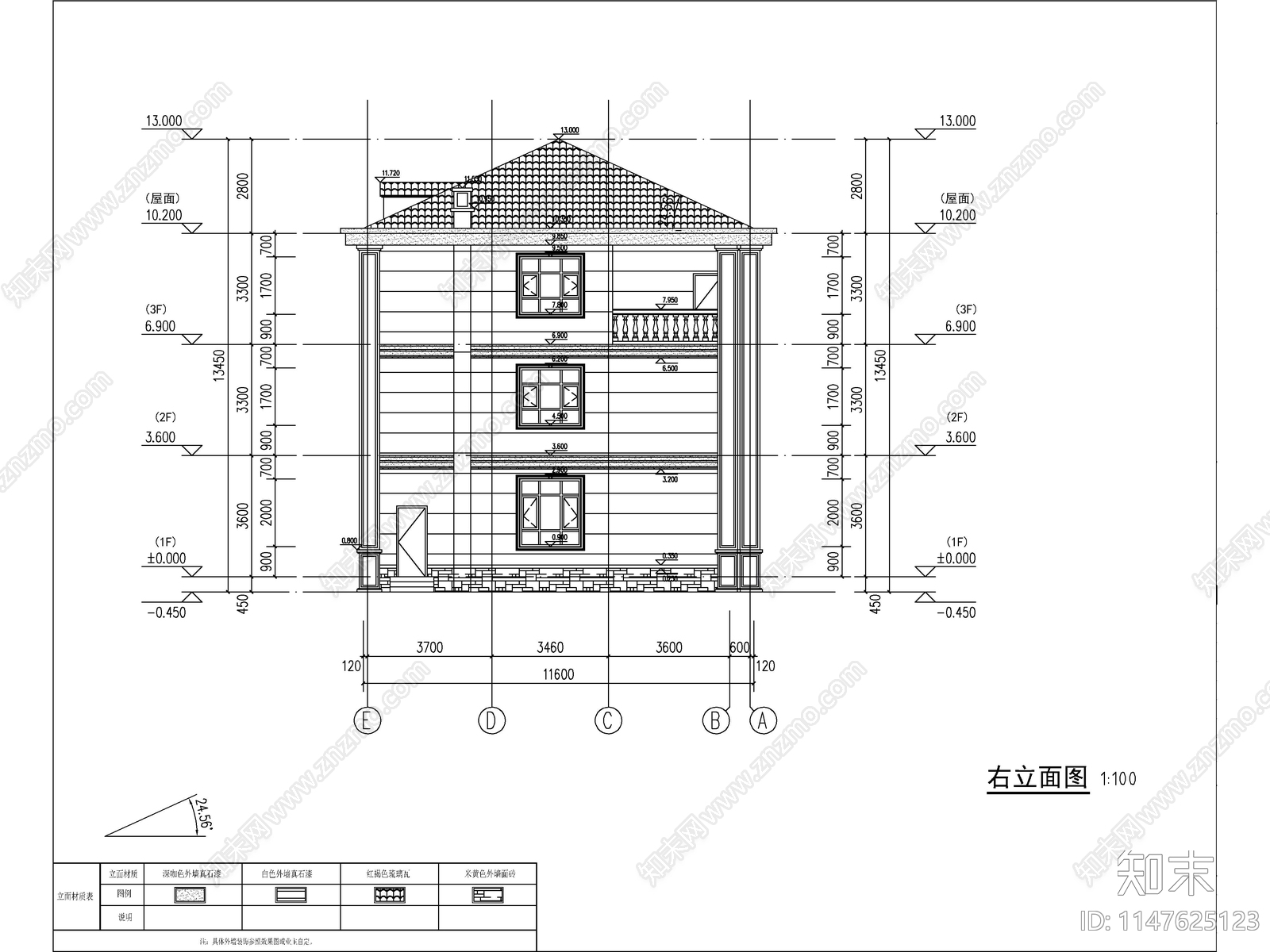 欧式三层双拼别墅建筑施工图下载【ID:1147713678】