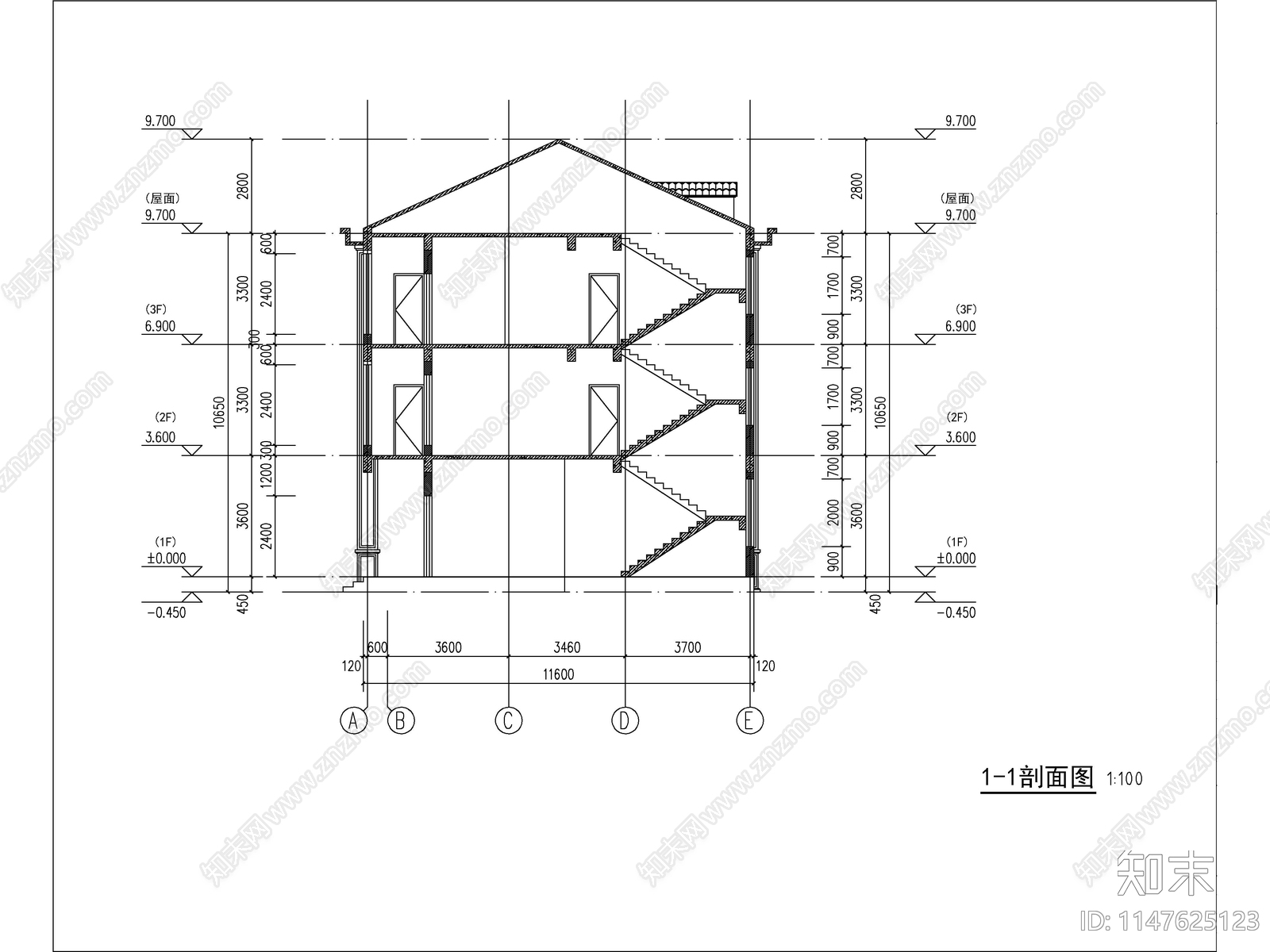 欧式三层双拼别墅建筑施工图下载【ID:1147713678】