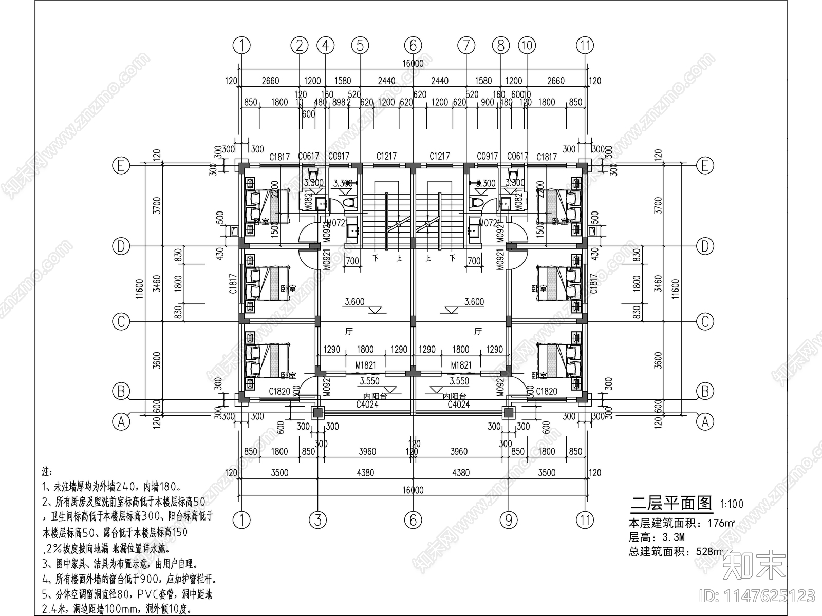 欧式三层双拼别墅建筑施工图下载【ID:1147713678】