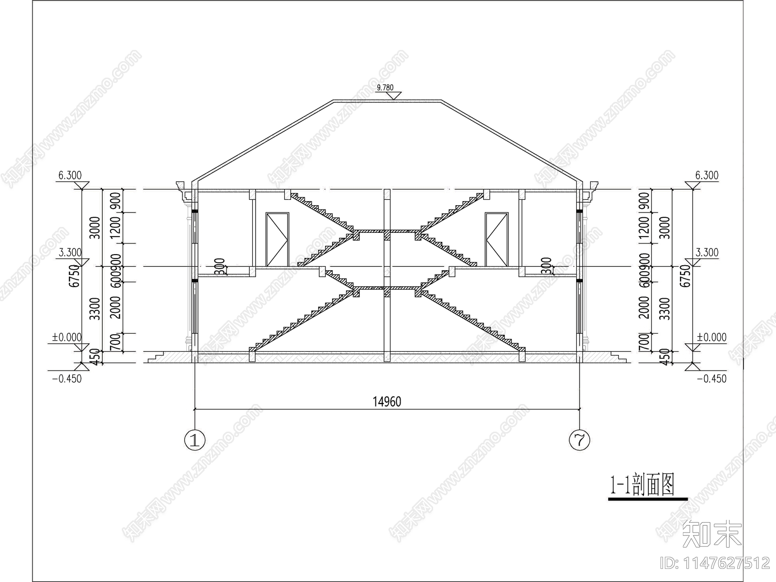 欧式两层独栋别墅建筑施工图下载【ID:1147627512】