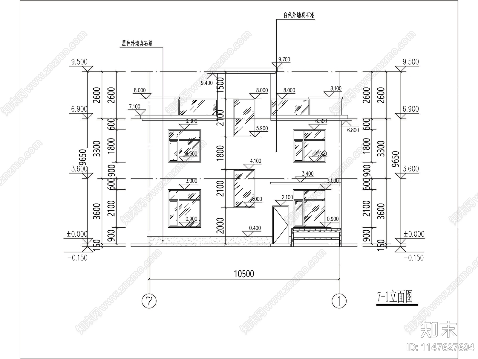 现代两层独栋别墅建筑施工图下载【ID:1147627694】