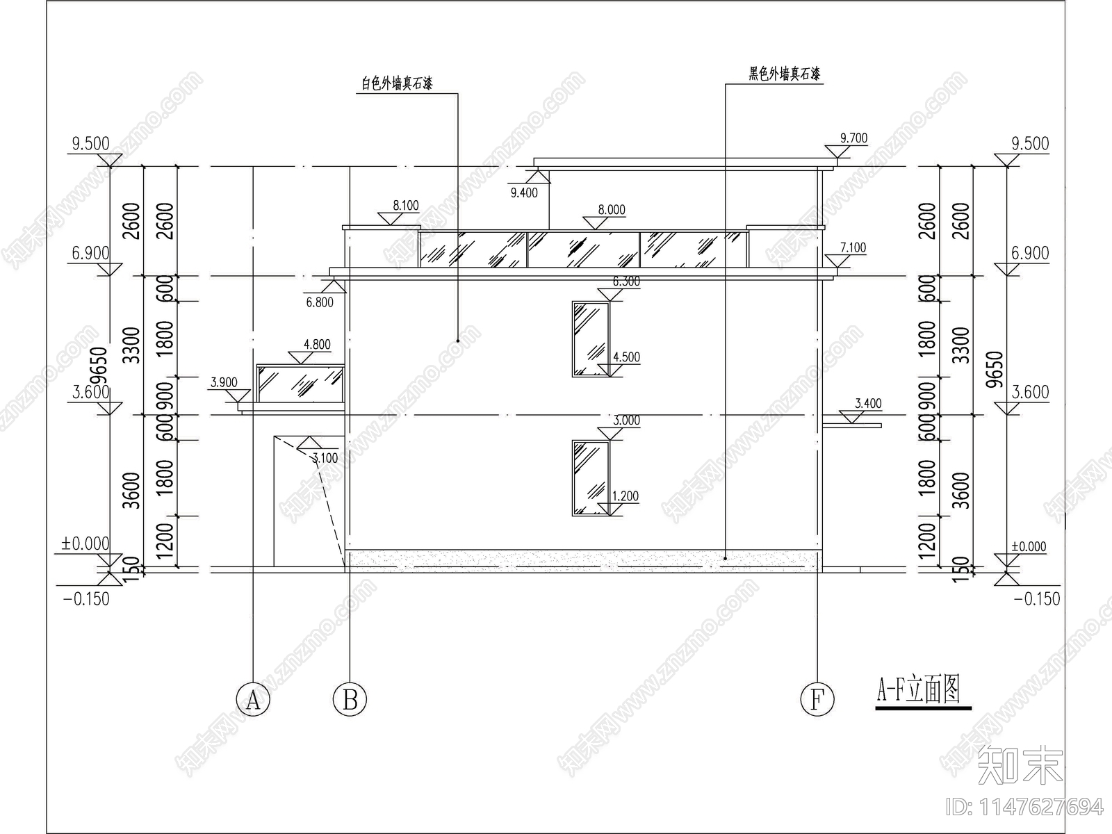 现代两层独栋别墅建筑施工图下载【ID:1147627694】