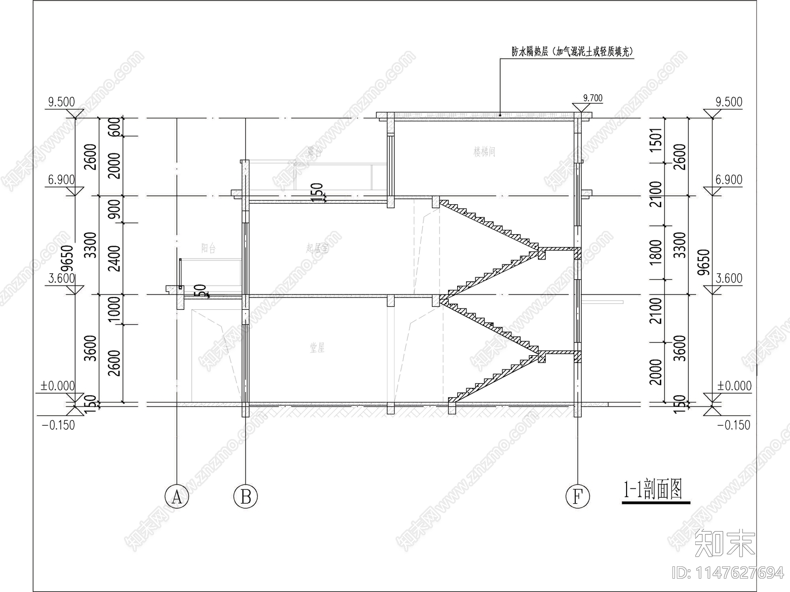 现代两层独栋别墅建筑施工图下载【ID:1147627694】