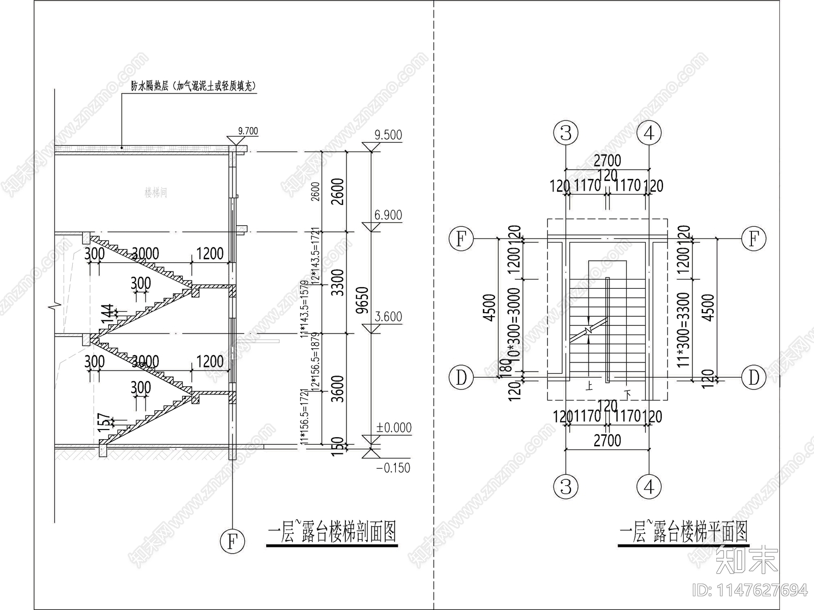 现代两层独栋别墅建筑施工图下载【ID:1147627694】