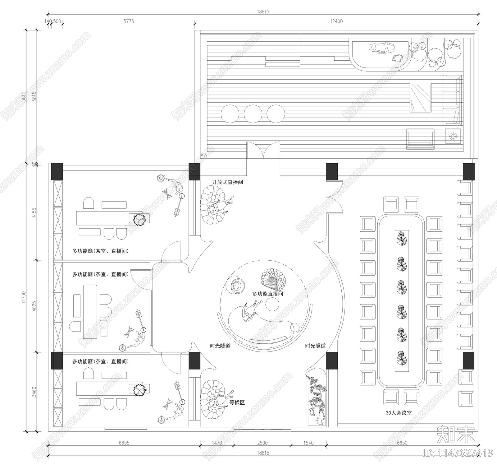 直播运营公司室内设计施工图下载【ID:1147627419】