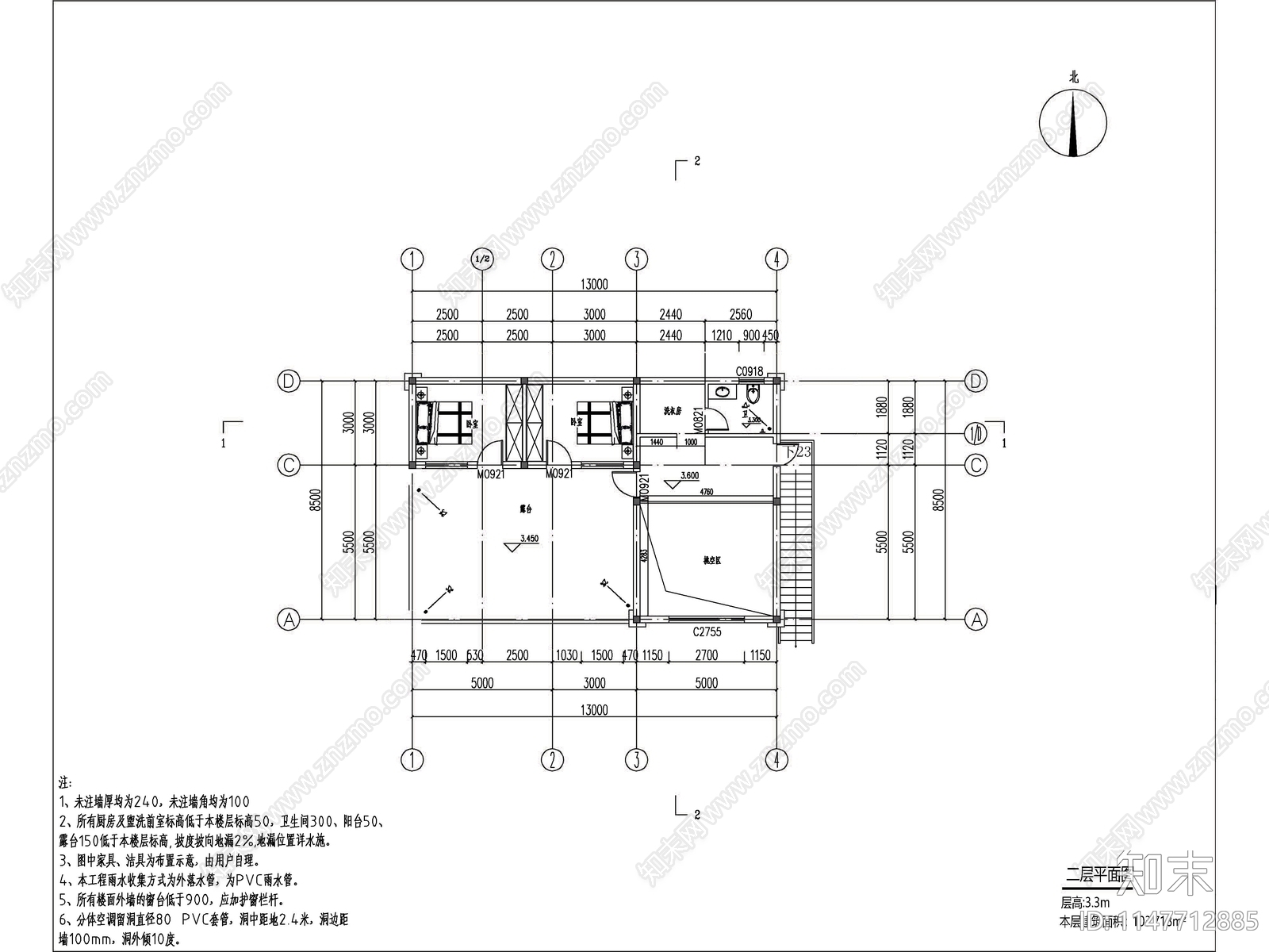 欧式两层独栋别墅建筑cad施工图下载【ID:1147712885】