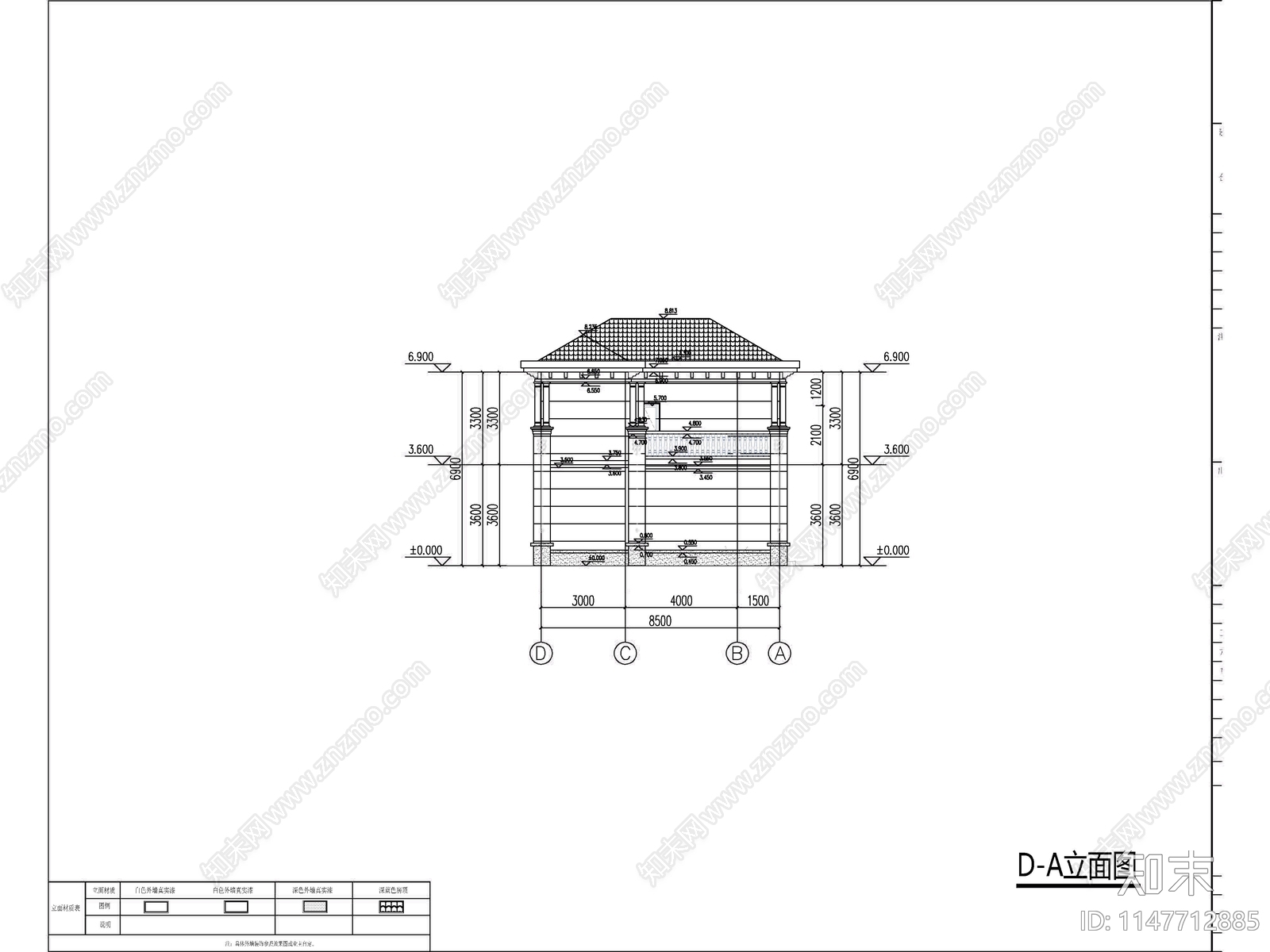 欧式两层独栋别墅建筑cad施工图下载【ID:1147712885】