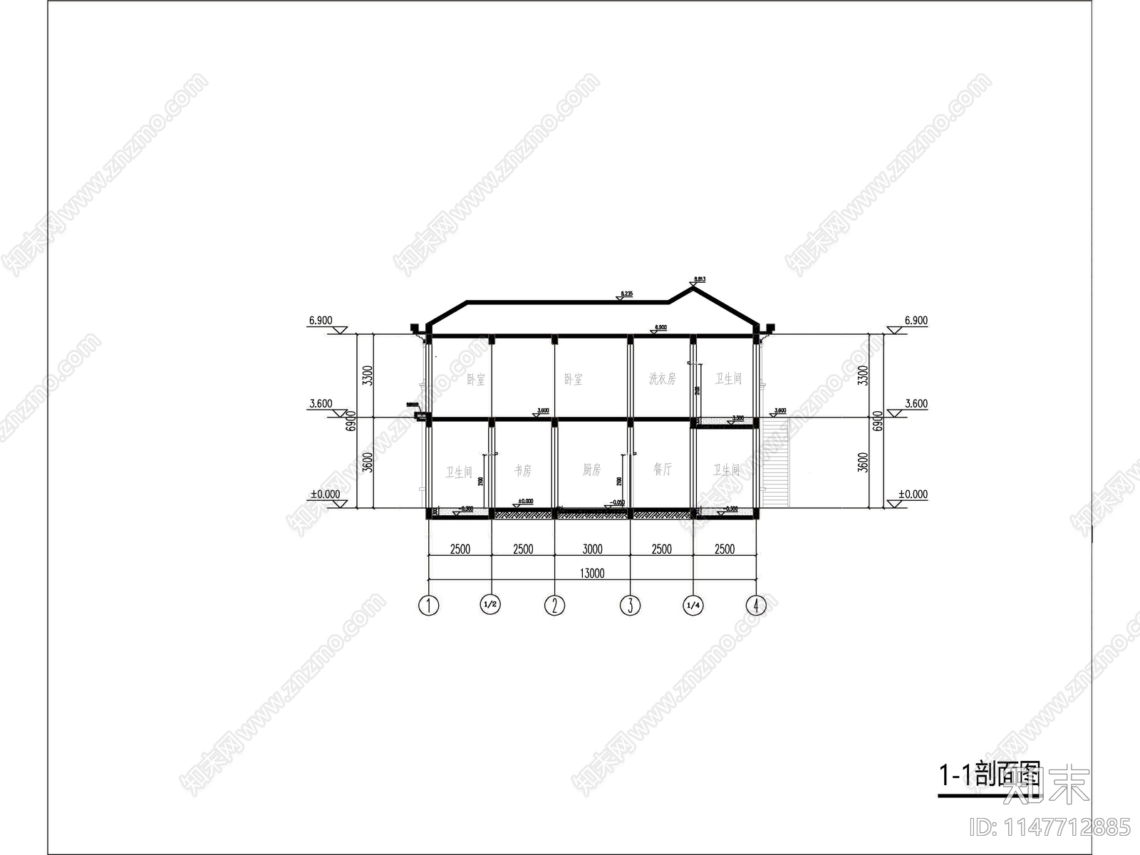 欧式两层独栋别墅建筑cad施工图下载【ID:1147712885】