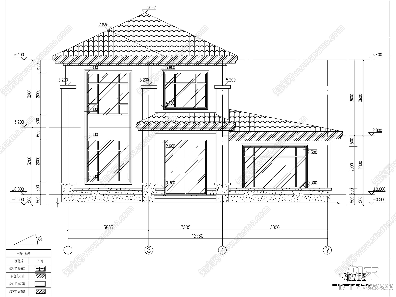 欧式两层独栋别墅建筑cad施工图下载【ID:1147712365】