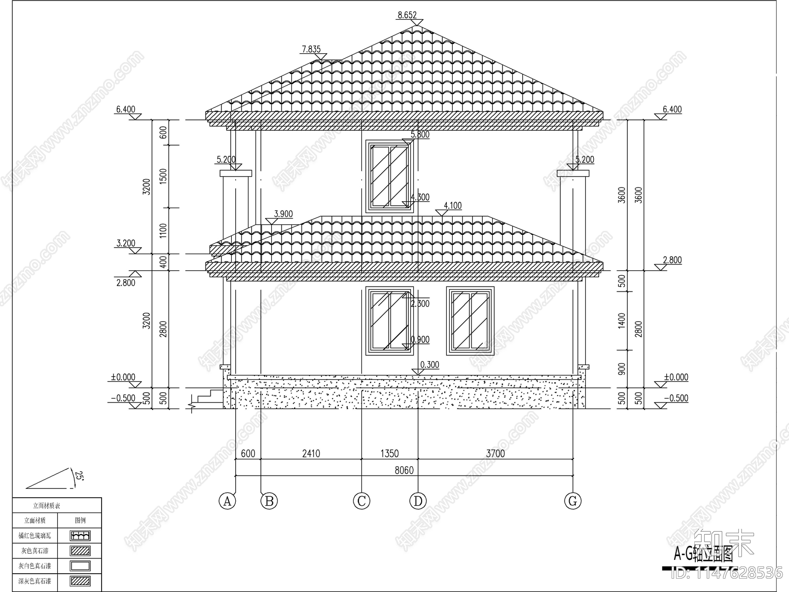 欧式两层独栋别墅建筑cad施工图下载【ID:1147712365】