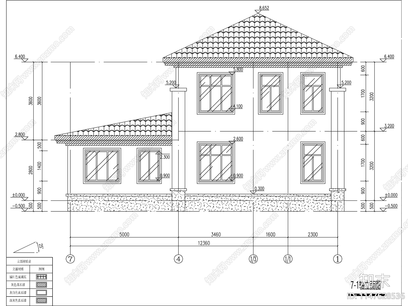 欧式两层独栋别墅建筑cad施工图下载【ID:1147712365】