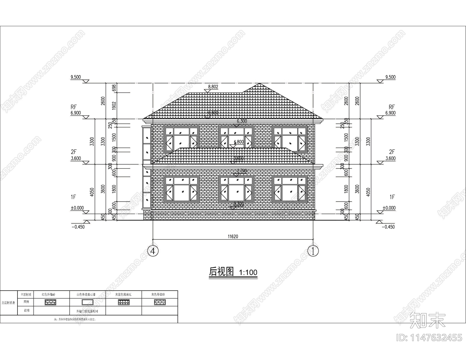 欧式两层独栋别墅建筑cad施工图下载【ID:1147632455】