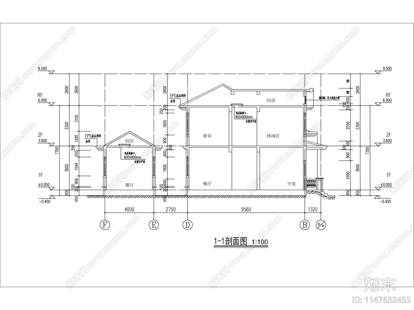 欧式两层独栋别墅建筑cad施工图下载【ID:1147632455】