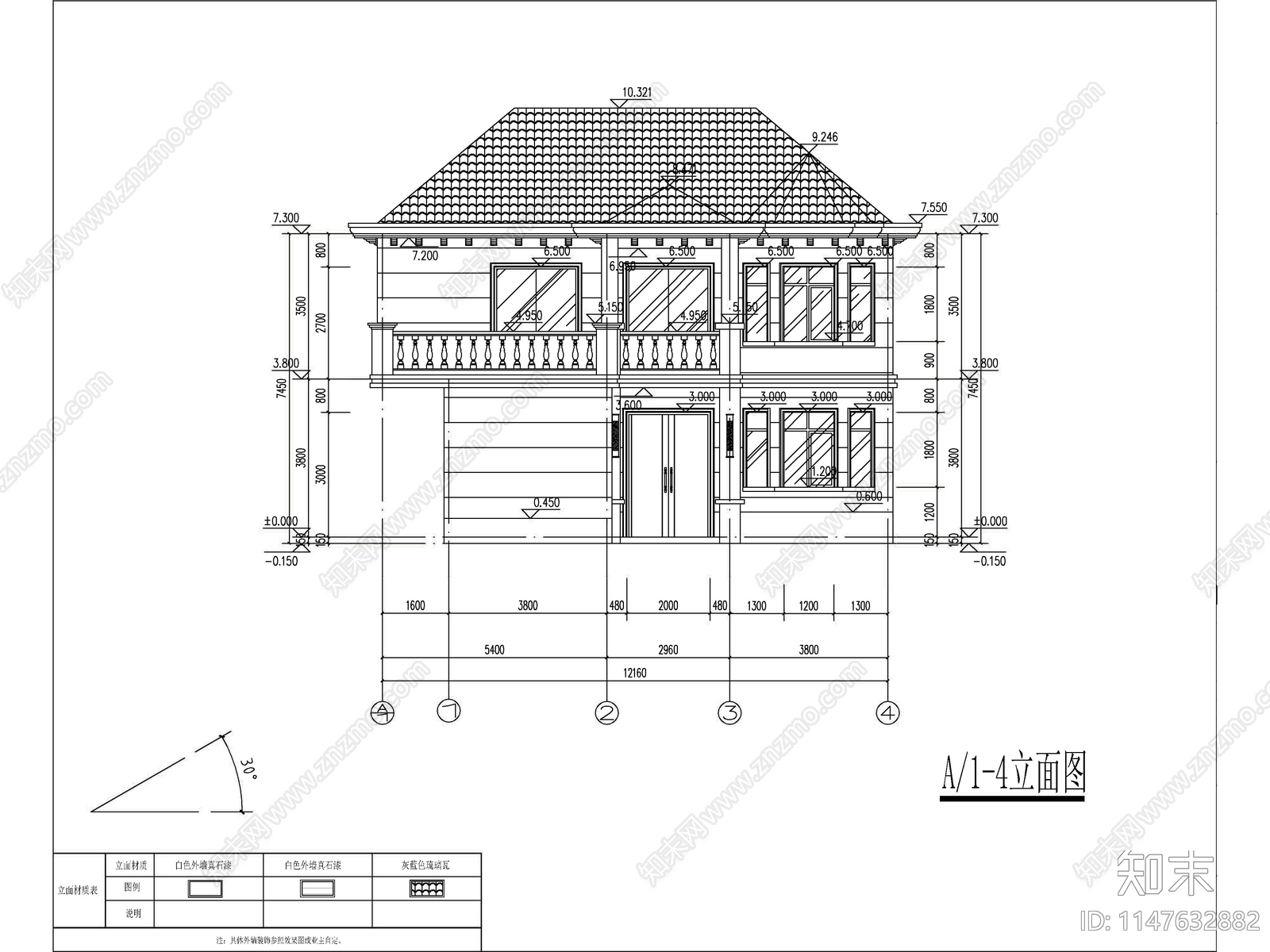 欧式两层独栋别墅建筑施工图下载【ID:1147632882】