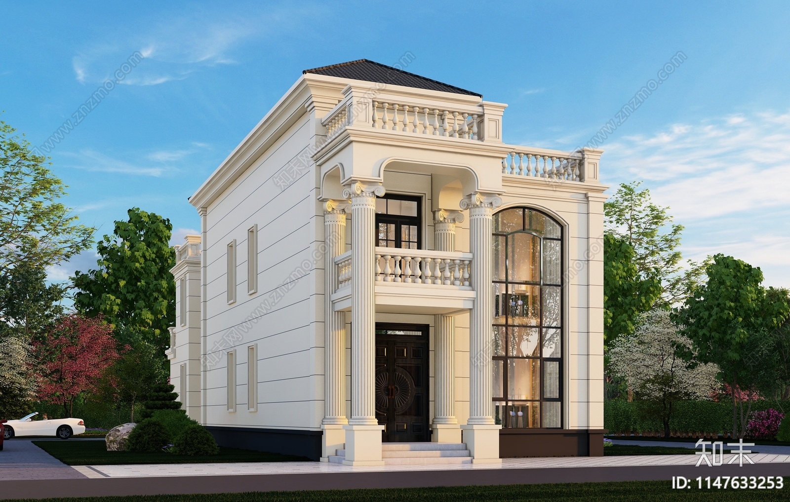 欧式两层半独栋别墅建筑施工图下载【ID:1147633253】