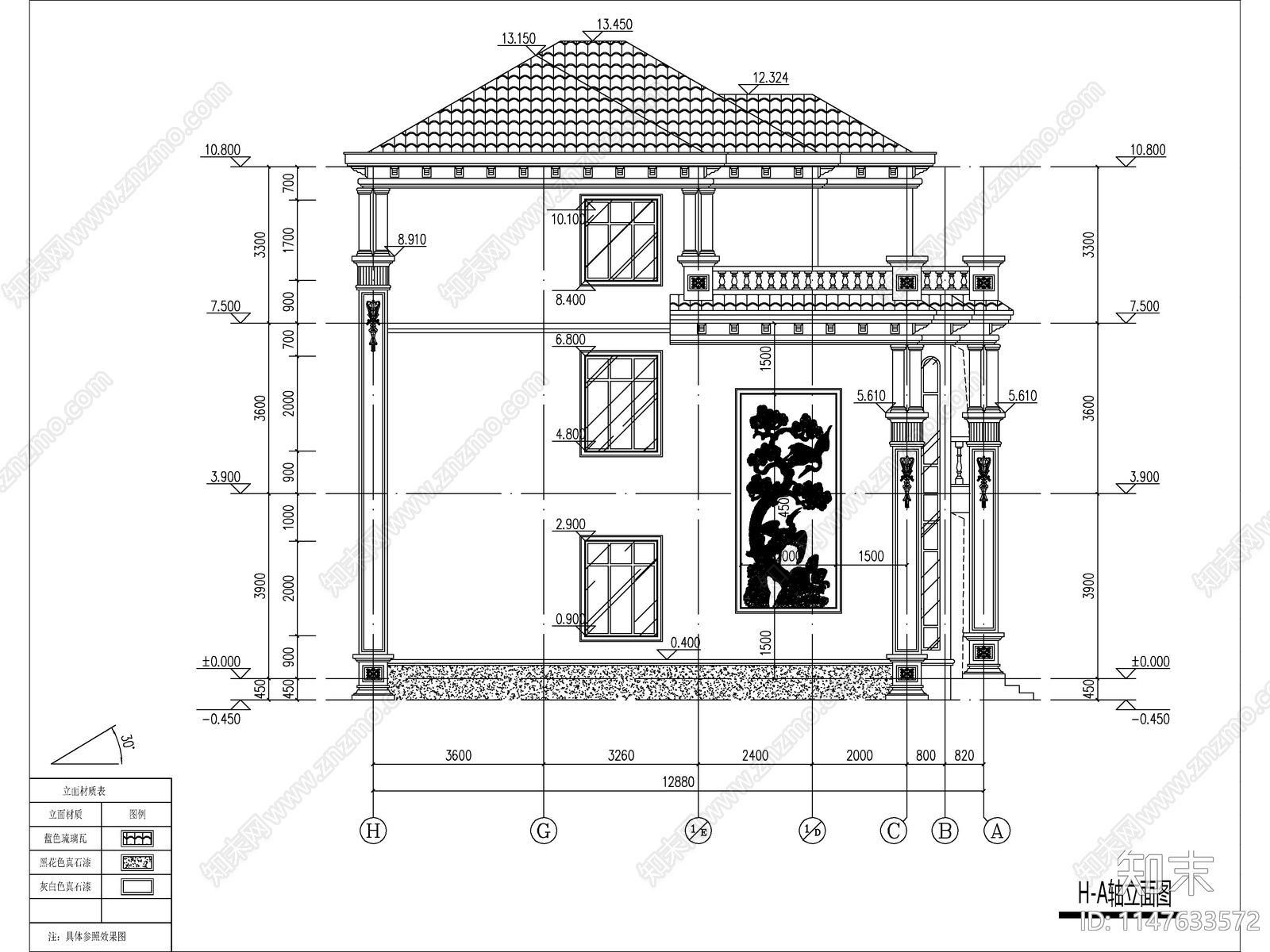 欧式三层独栋别墅建筑cad施工图下载【ID:1147633572】