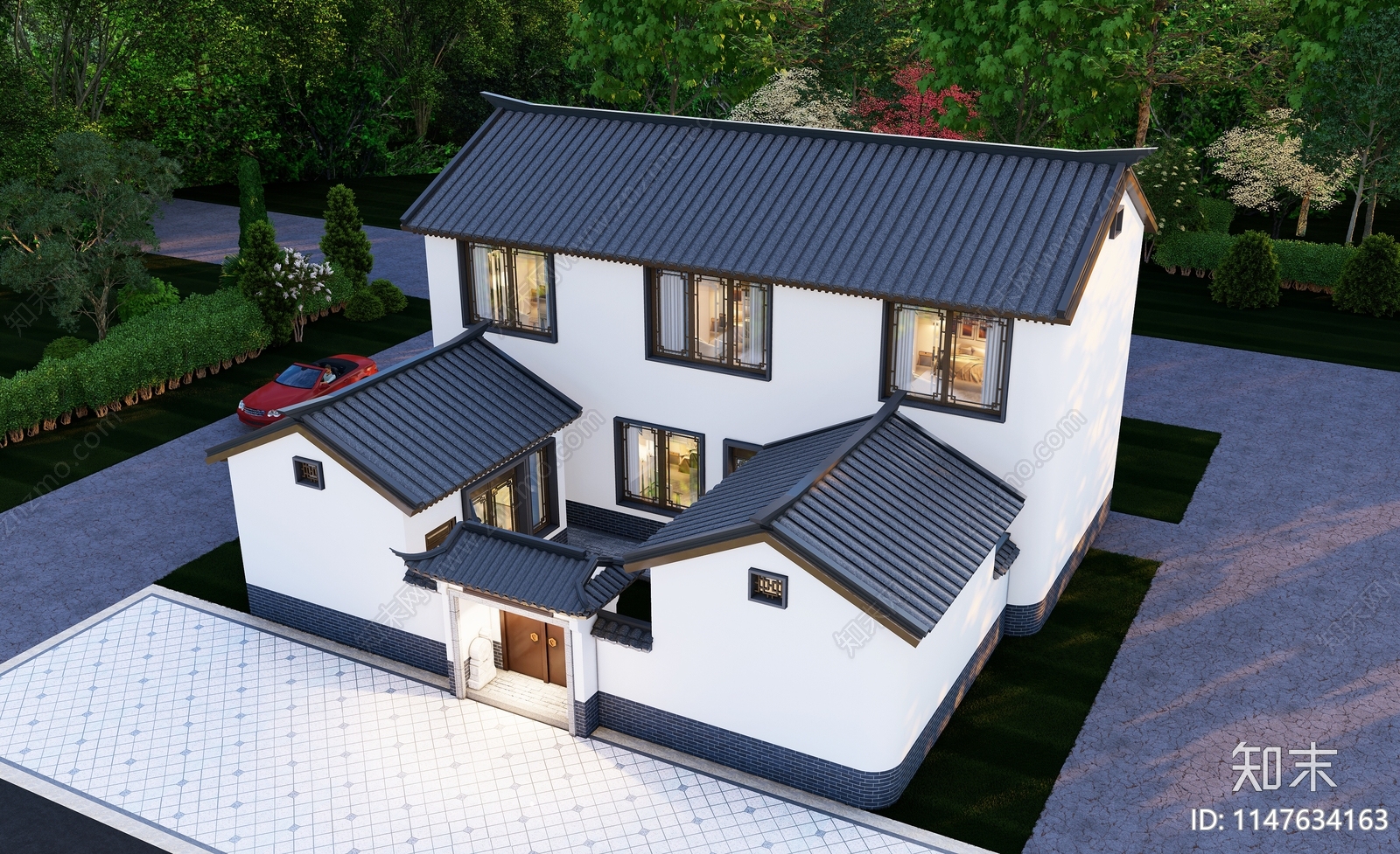 中式两层独栋别墅建筑施工图下载【ID:1147634163】