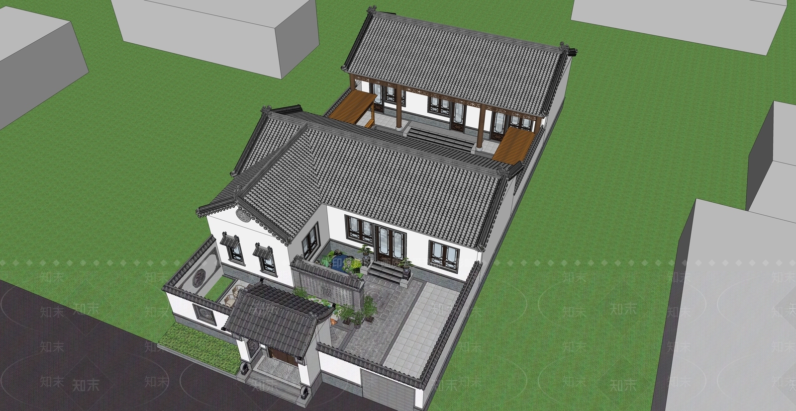 中式四合院SU模型下载【ID:1147634406】