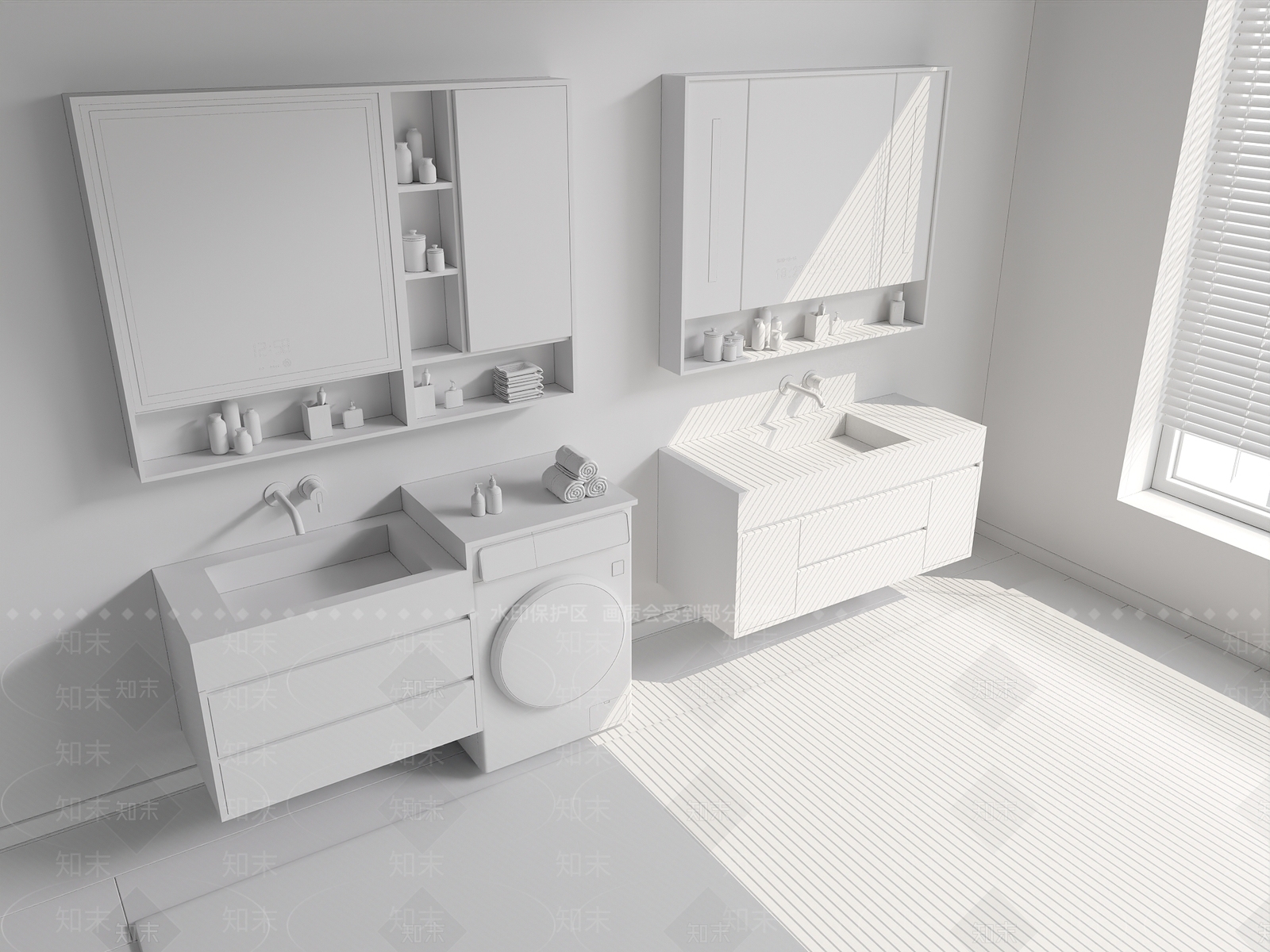现代奶油浴室柜3D模型下载【ID:1147637166】