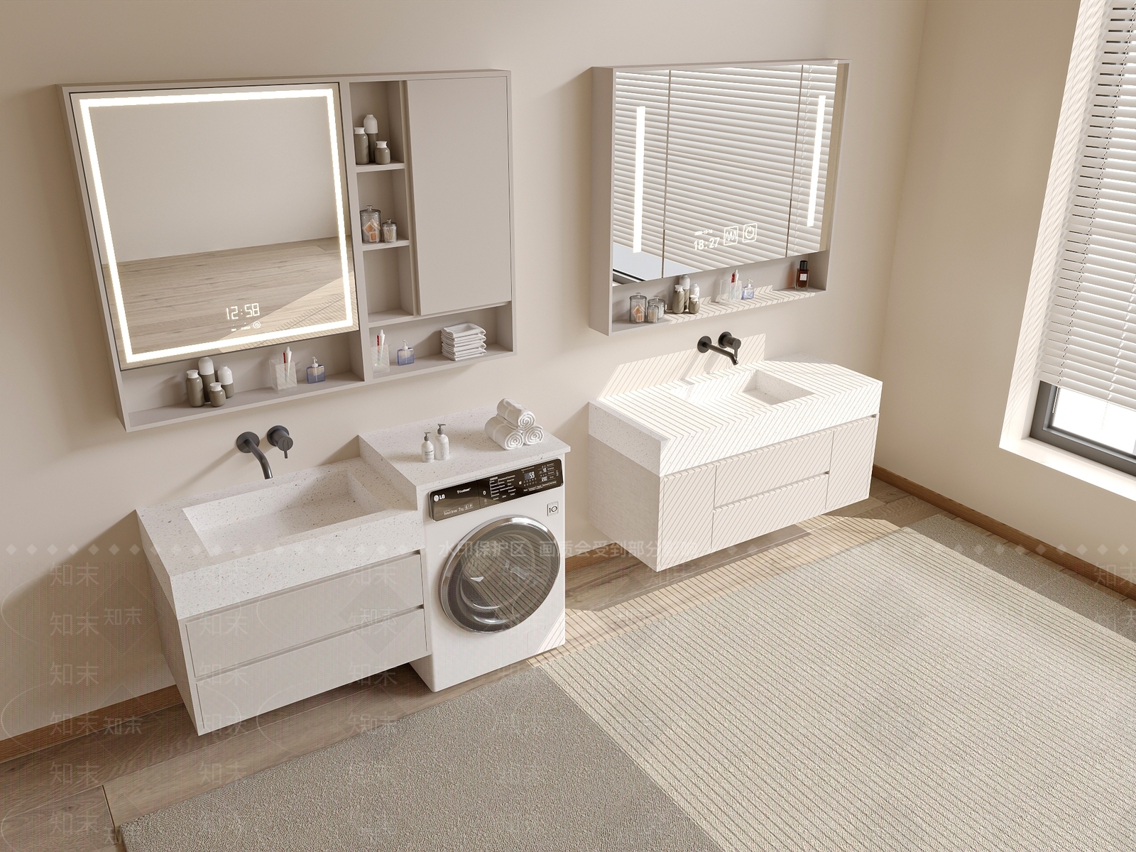 现代奶油浴室柜3D模型下载【ID:1147637166】
