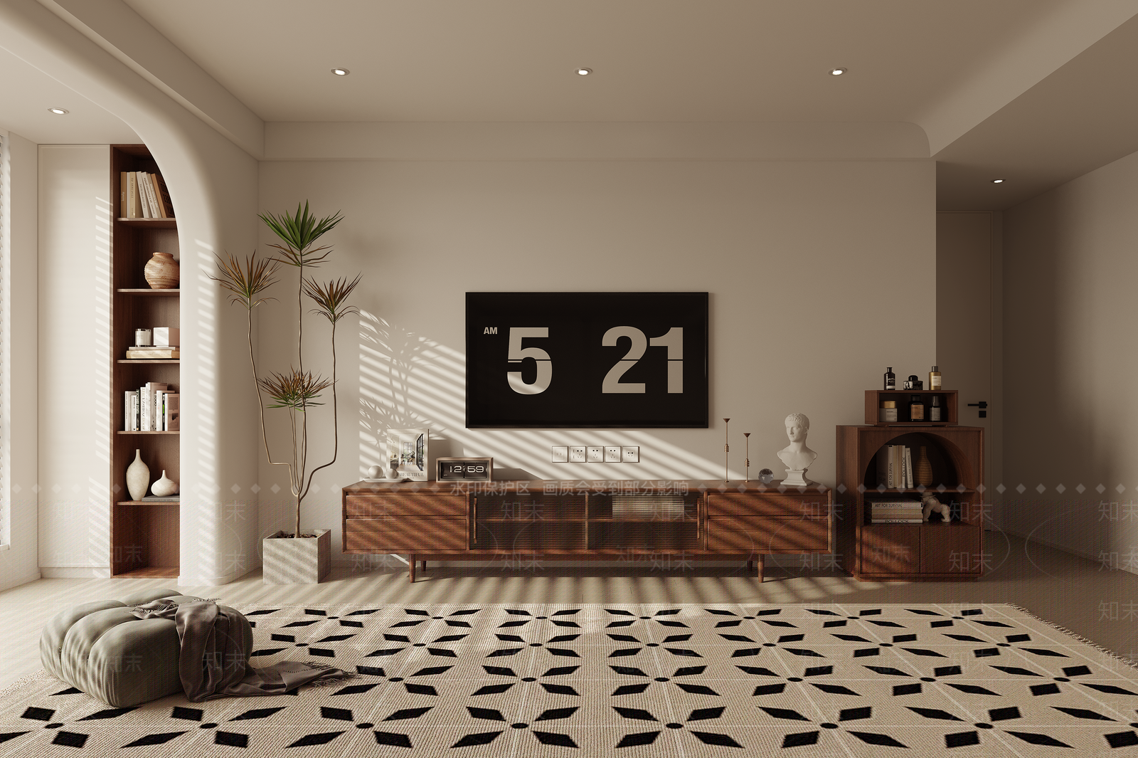 电视背景组合柜矮柜斗柜现代中古客厅3D模型下载【ID:1147641871】