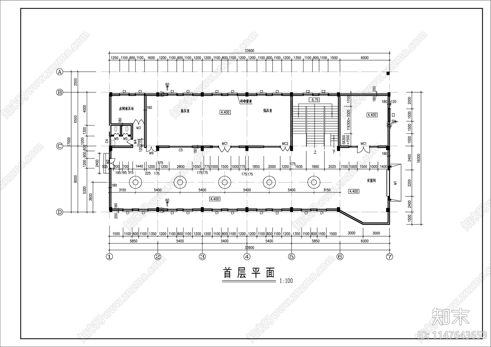 某泵站主厂房建筑cad施工图下载【ID:1147643653】