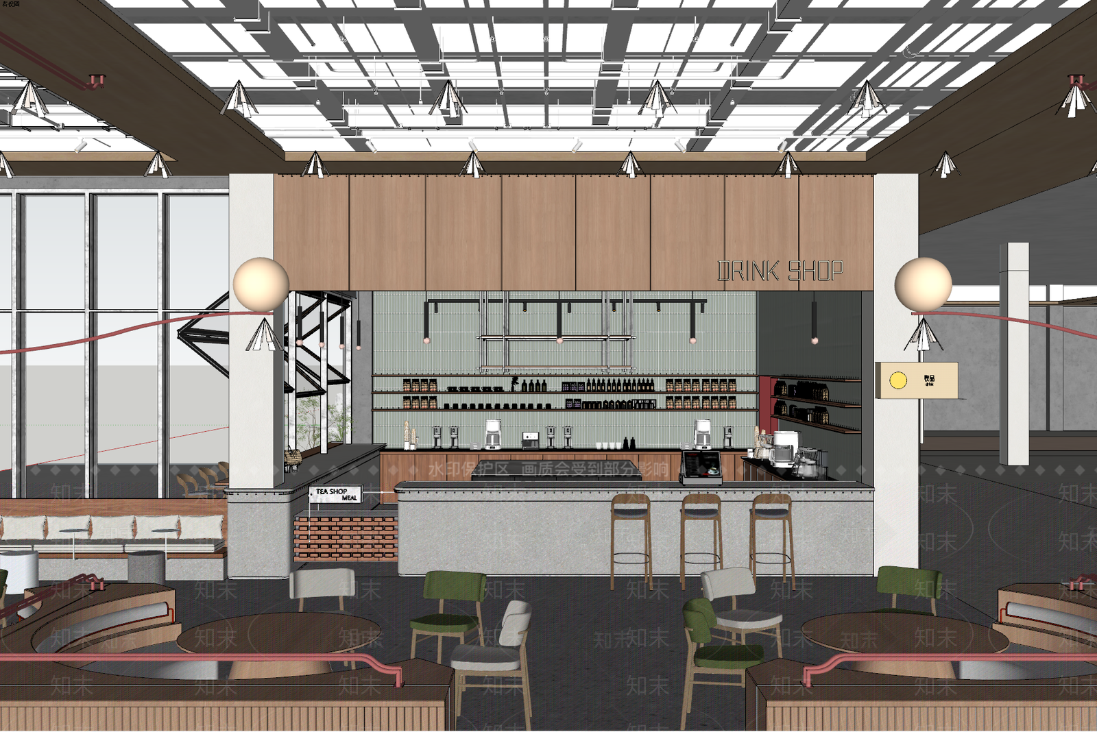 现代工业风奶茶店SU模型下载【ID:1147644044】
