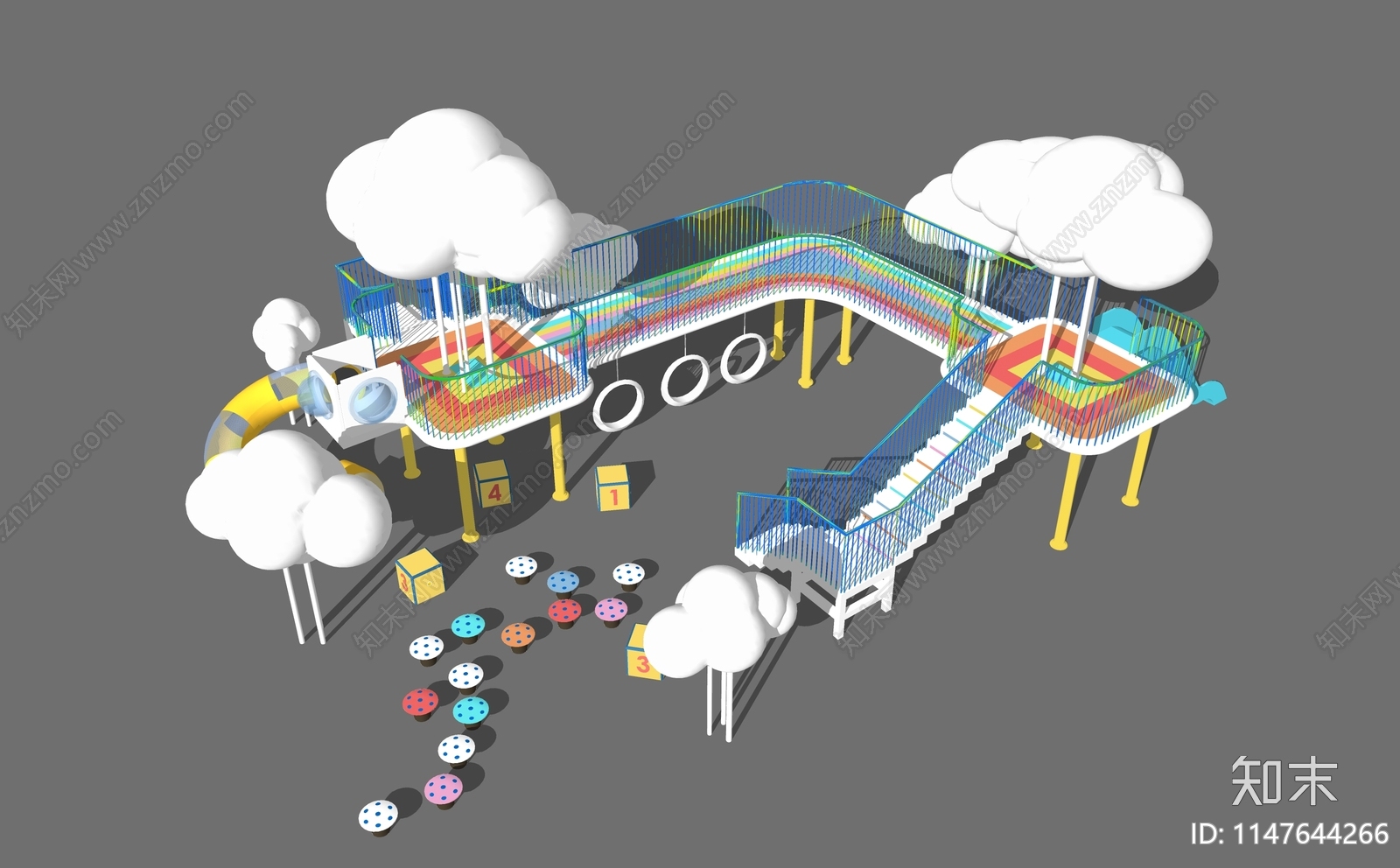 现代云朵主题儿童器械SU模型下载【ID:1147644266】