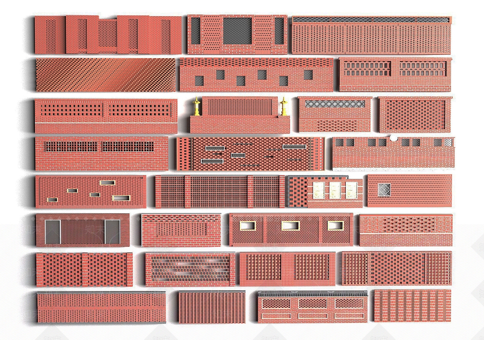现代红砖景墙3D模型下载【ID:1147644239】