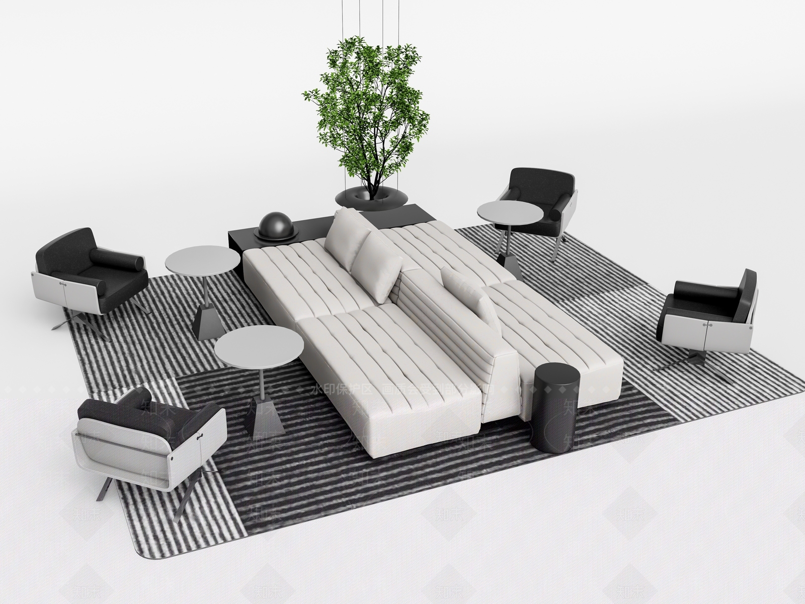 现代休闲沙发茶几组合SU模型下载【ID:1147645079】