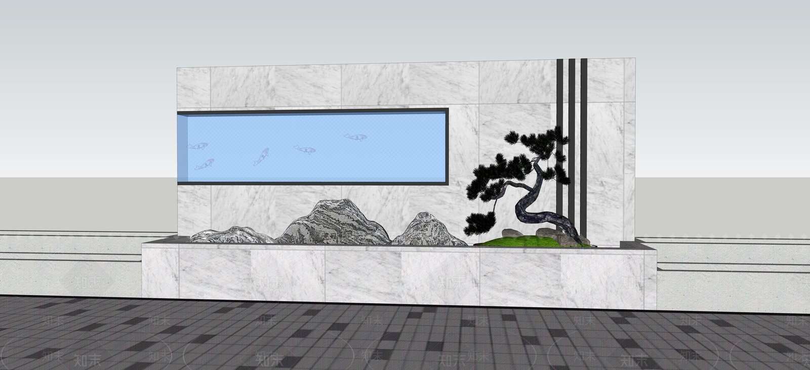 现代景墙围墙SU模型下载【ID:1147645471】