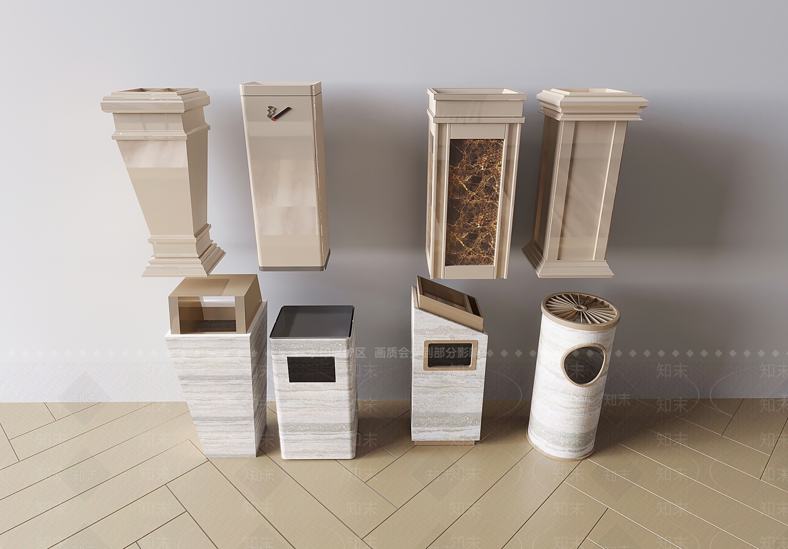 电梯间垃圾桶3D模型下载【ID:1147649120】
