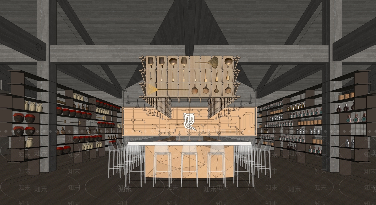 现代工业风酒吧SU模型下载【ID:1147649716】