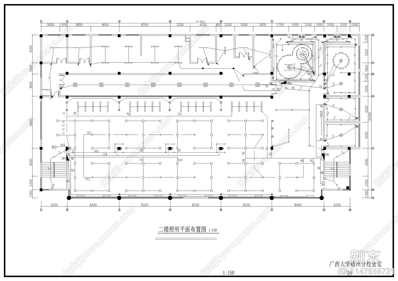 大学食堂室内cad施工图下载【ID:1147656721】