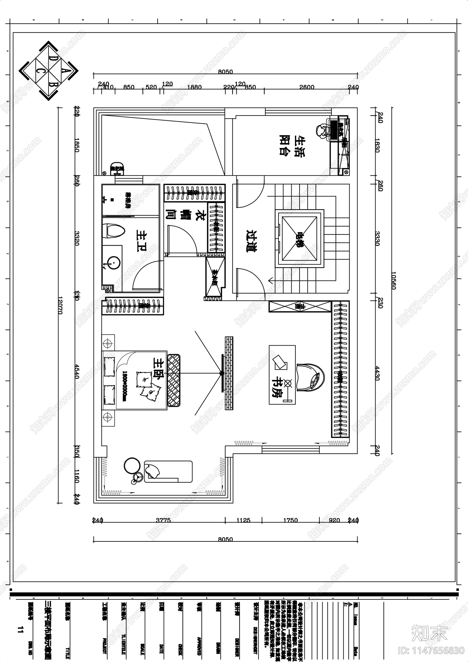 别墅室内cad施工图下载【ID:1147656830】