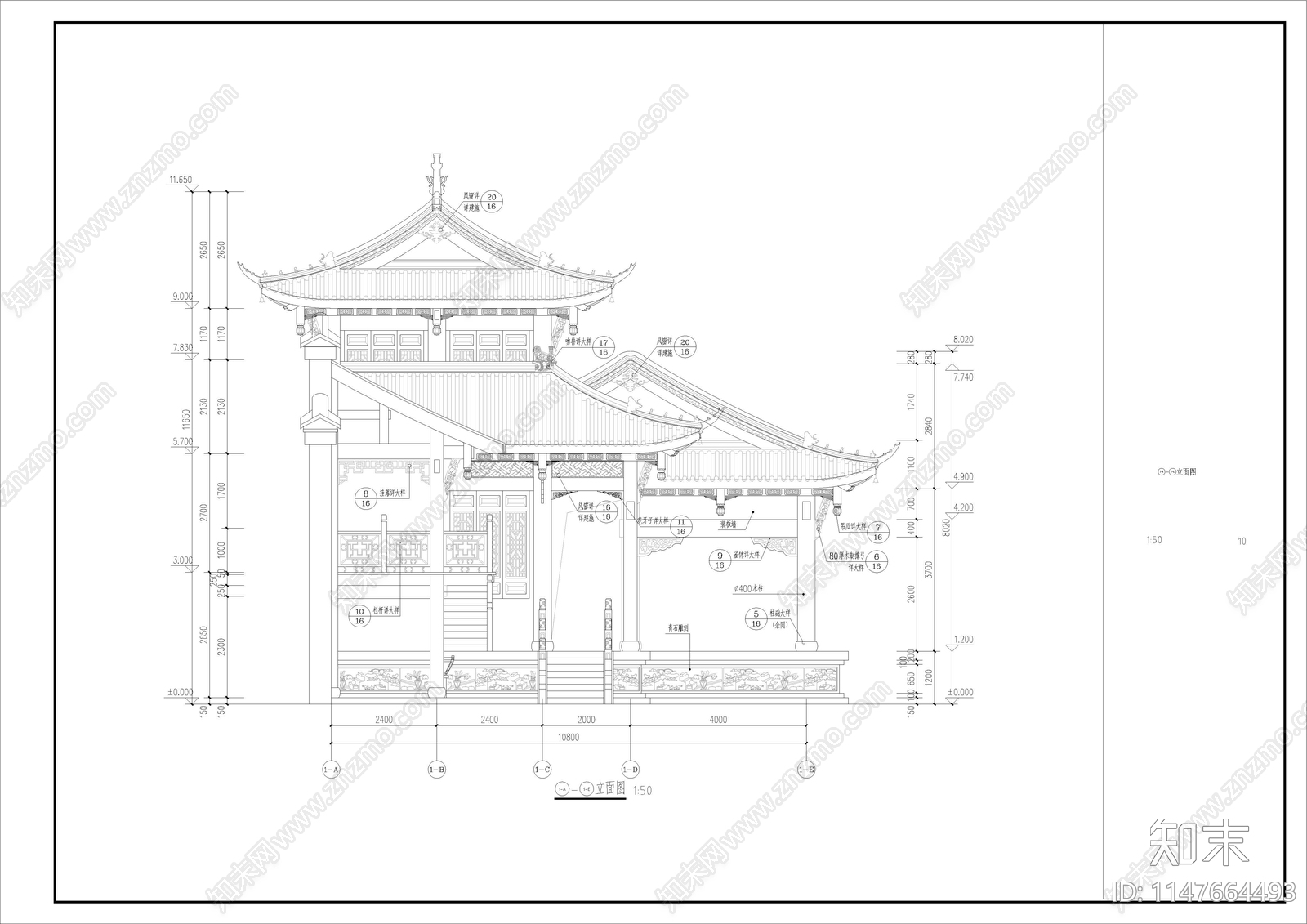 仿古戏楼施工图下载【ID:1147664493】