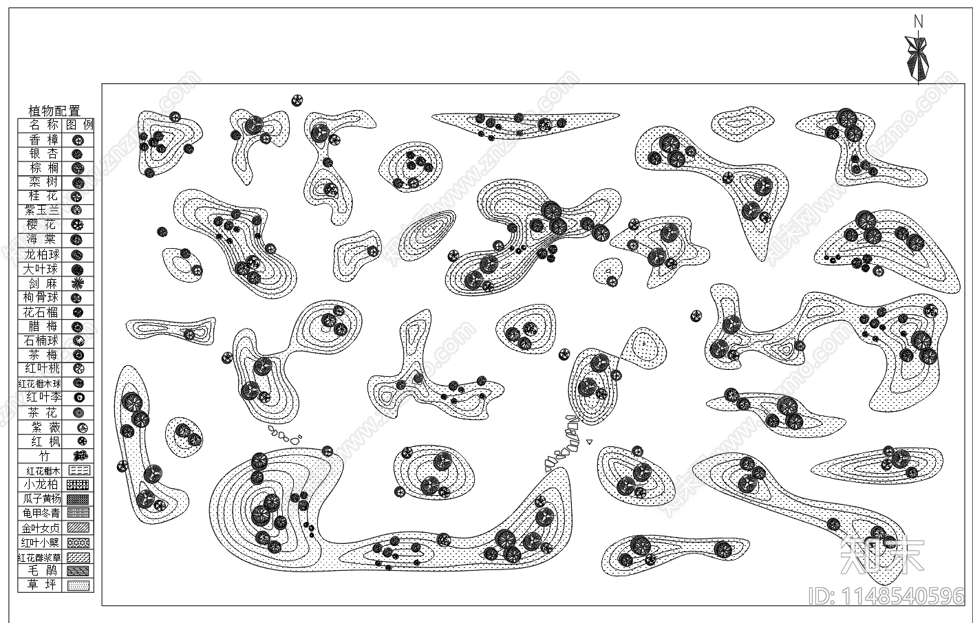 庭院小地形植物配置景观小品施工图下载【ID:1148540596】