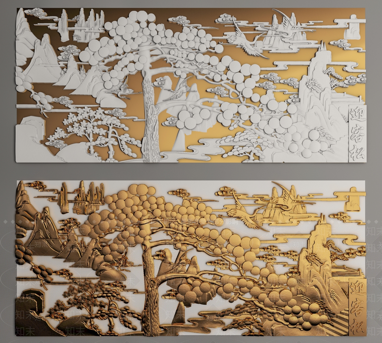 中式迎客松浮雕3D模型下载【ID:1147665952】