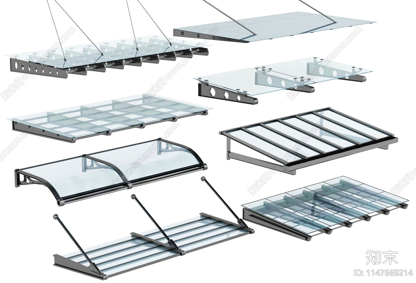 现代钢铝玻璃雨棚SU模型下载【ID:1147669214】