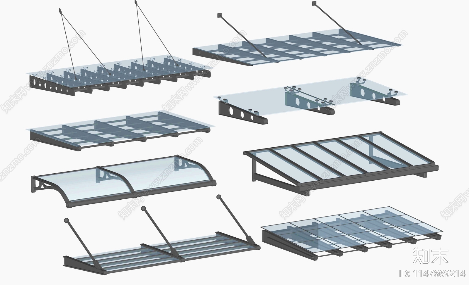 现代钢铝玻璃雨棚SU模型下载【ID:1147669214】