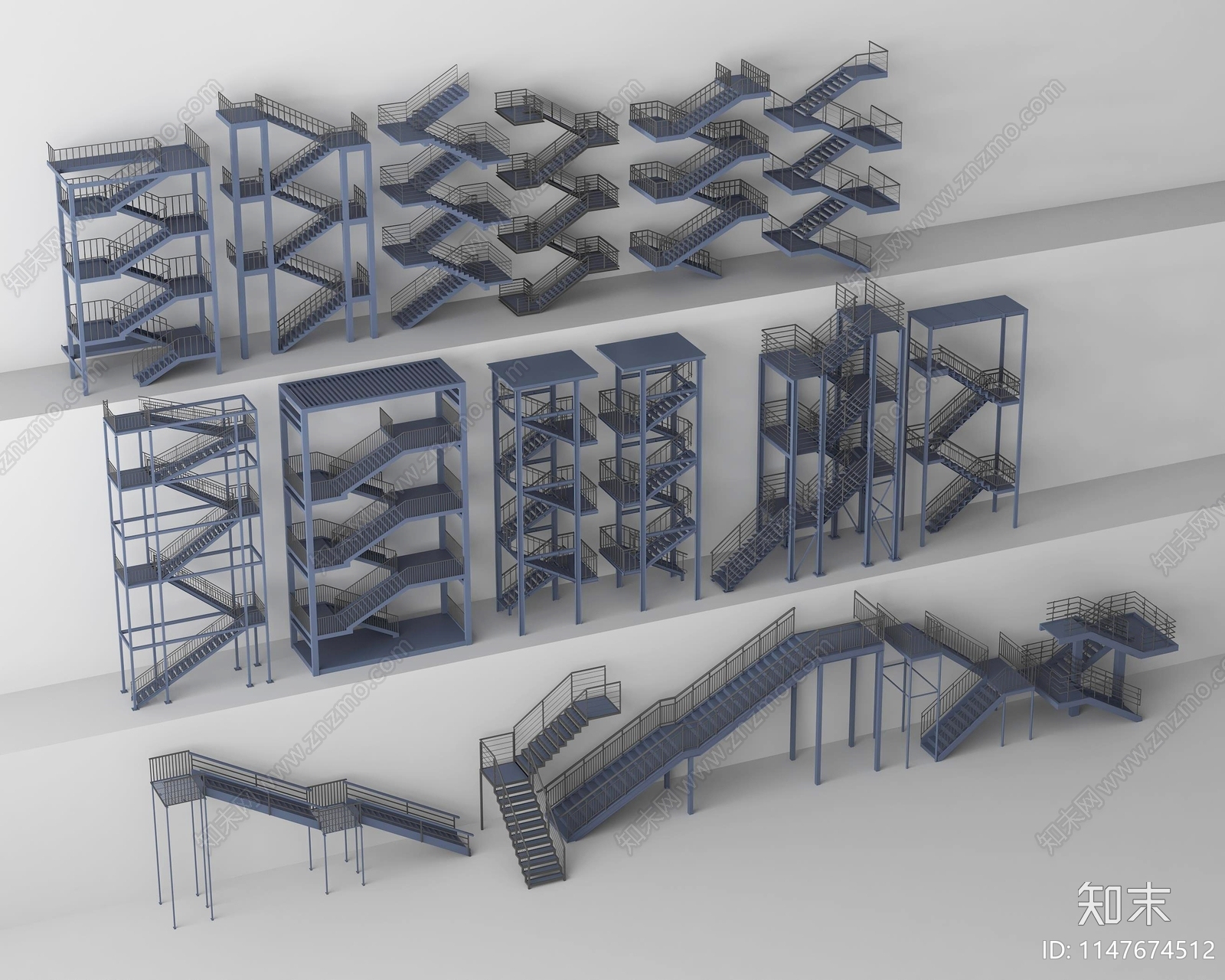 现代户外钢架楼梯3D模型下载【ID:1147674512】