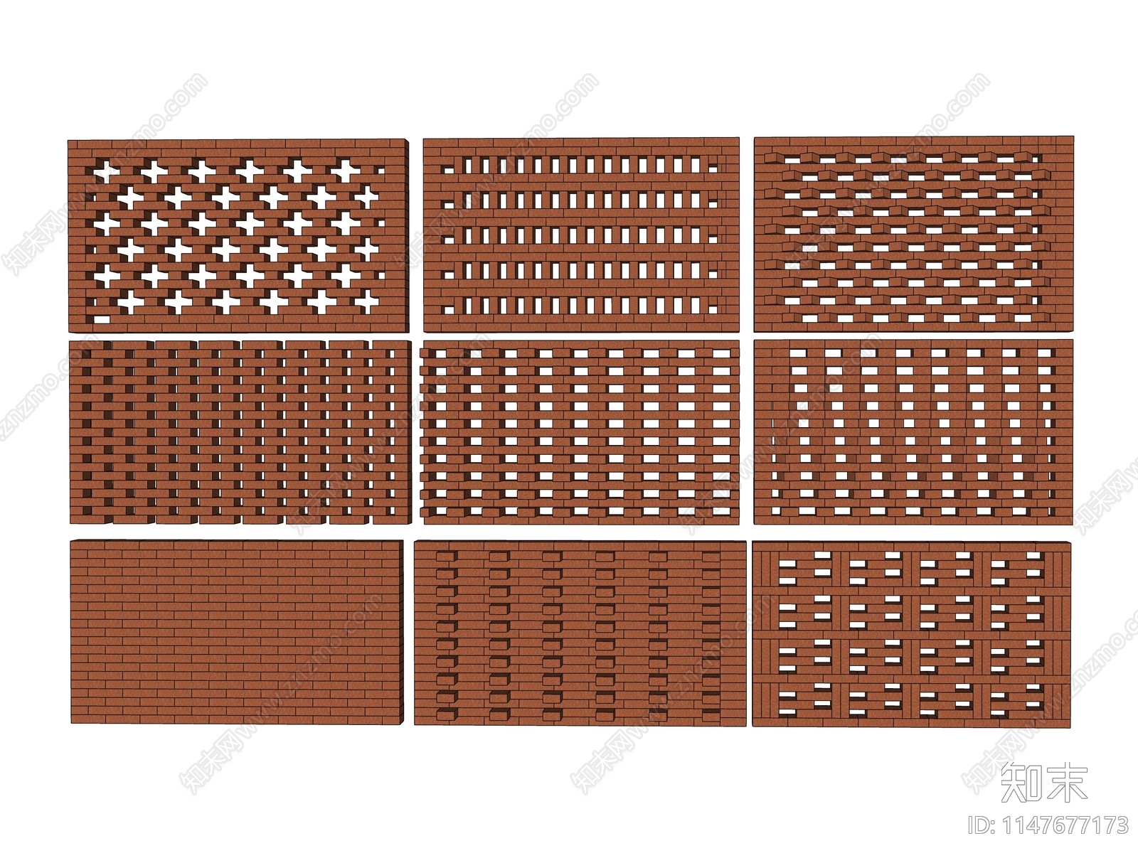 现代镂空红砖墙SU模型下载【ID:1147677173】