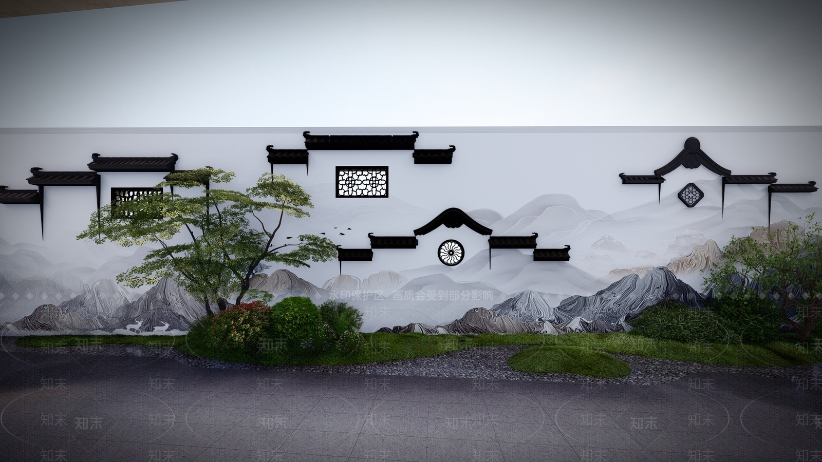 新中式景墙围墙SU模型下载【ID:1147682588】
