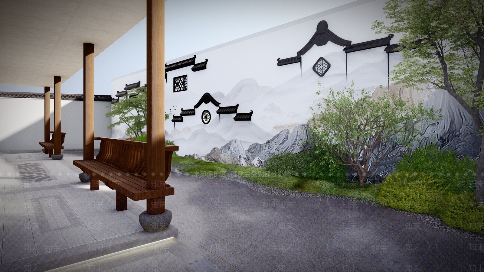 新中式景墙围墙SU模型下载【ID:1147682588】